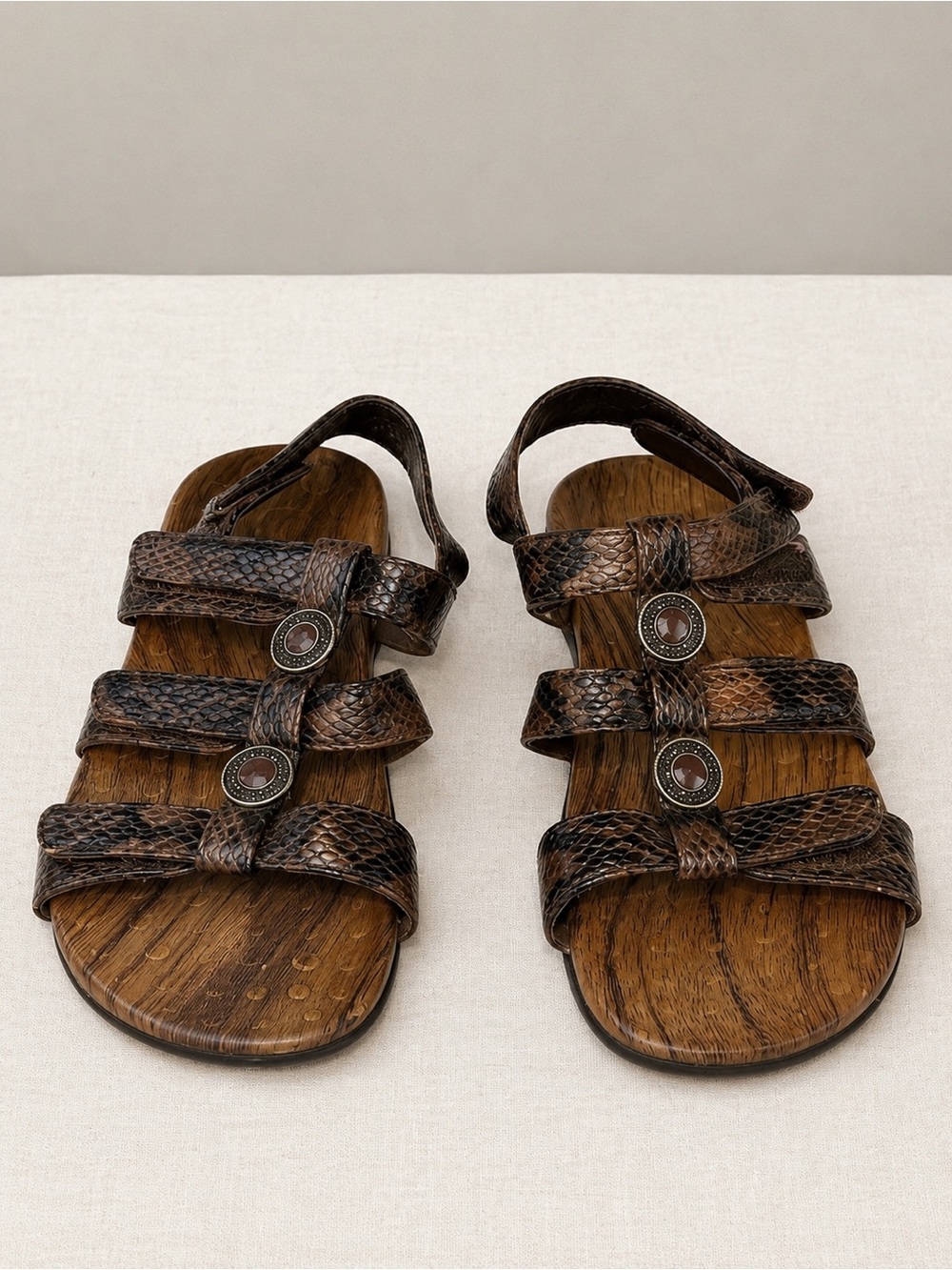 Orthaheel Brown Snake Print Orthopedic Sandals Women’s US 6 EU 37 Velcro Straps